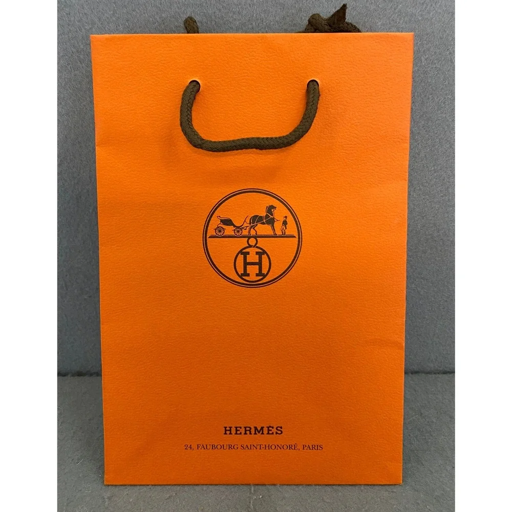 Hermes Orange Paper Shopping Bag Small Logo Luxury Gift Packaging 6x8.5 Italy